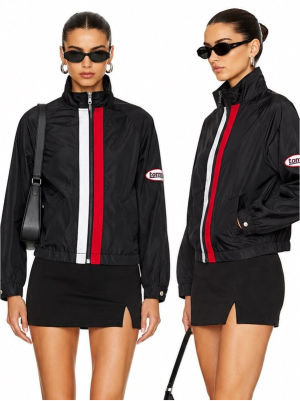 Vintage Tommy Hilfiger Racing Stripe Nylon Jacket Y2K Moto Windbreaker